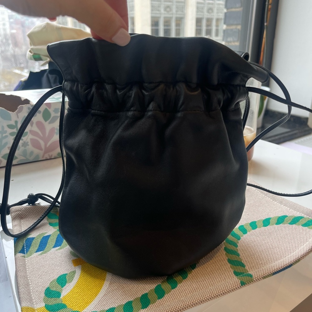 Bottega Veneta Black Leather Drawstring Bag Pouchette